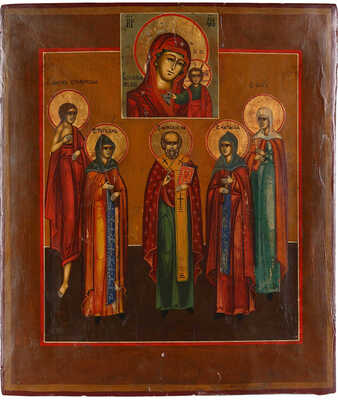 Икона «Святитель Николай Чудотворец, Божья Матерь Казанская, Святая Мария Египетская, Святая Анна и Святая Наталия» 